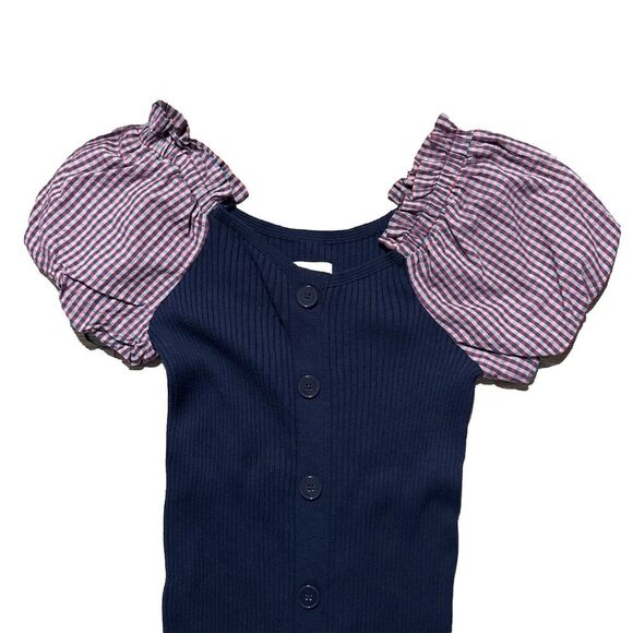 NWT Maeve Anthropologie Plaid Puff Sleeve Mini Rib Button Sweater Dress SMALL - Picture 4 of 9